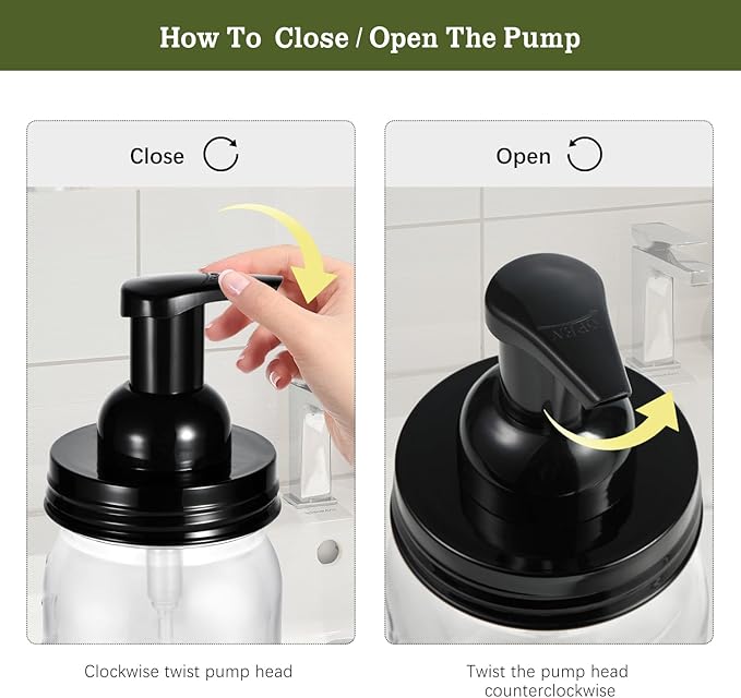 Amolliar Plastic Mason Jar Foaming Soap Dispenser with Pump Lid,16OZ Refillable Hand Soap Dispenser with Cute Lables, Farmhouse Decor for Kitchen/Bathroom, Lotion Dish Soap (1 Pack, Black)