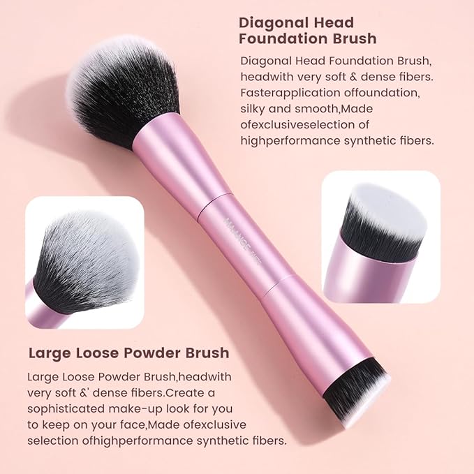 MAANGE 20 Pcs Makeup Brushes with Gift Box, Double-End Multi-functional Makeup Brushes for Blending Liquid Powder Concealer Cream Blush Buffe,Pink