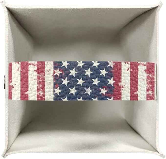 American Tie Dye Minimalist Tissue Box Holder, Square PU Leather Napkin Organizer with Secure Metal Button, Waterproof and Stain-Resistant Tissue Cover for Home, Kitchen, and Automotive Use