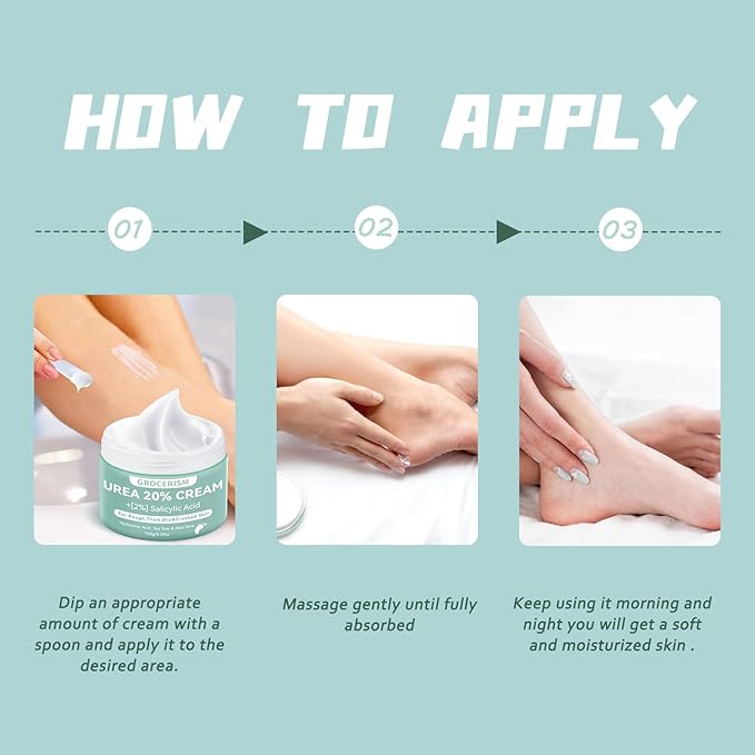 Grocerism 2 Packs Urea Cream 20% Plus 2% Salicylic Acid 5.3oz || Foot Cream Maximum Strength with Hyaluronic Acid, Tea Tree and Aloe Vera for Deep Moisturizes, Callus Remover and Soften