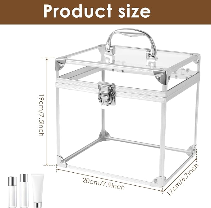 Makeup Box,Clear Cosmetic Case with Latches and Handle Large Capacity Toiletry Organizer Box Travel Makeup Tools for Vanity Bathroom Counter Dresser(silver)
