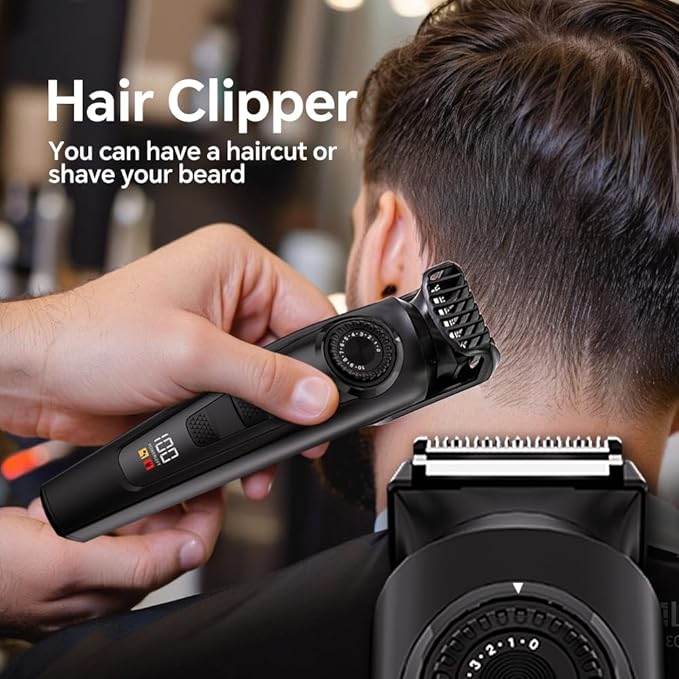 Electric Beard Trimmer for Men Professional Adjustable Length and Hair Clipper, Men's Beard Mustache Trimming and Body Hair Trimmer, Cordless Digital Display and Rechargeable USB-c Charger -Black