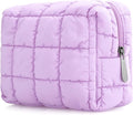 E-Tree Cute Makeup Bag,Quilted Cosmetic Bag for Women,Make up Pouch for Purse,Toiletry Zipper Pouch,Checkered Bag,Travel Case,Storage Pouches for Organization (Purple)