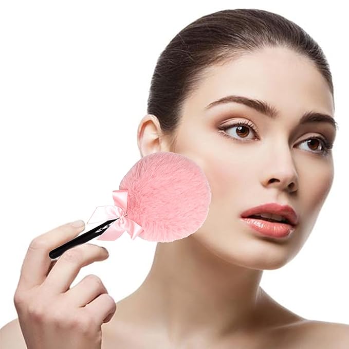 Lollipop Shape Setting Powder Puff,Fluffy Body Powder with Long Handle,Soft Cosmetic Makeup Puffs Women,Cosmetic Applicator for Setting Loose Dusting Blender & BodyPowder Application (pink)