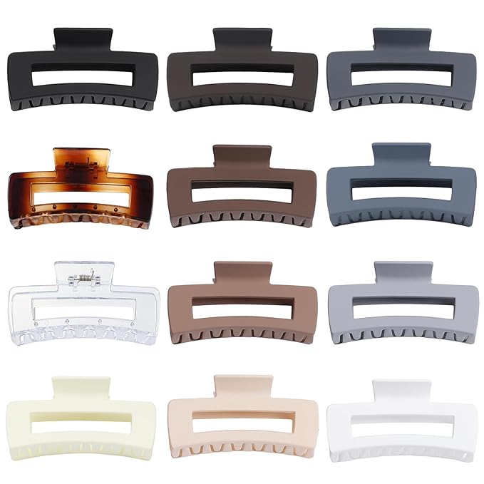 Large Square Jumbo Hair Clips - 4.1 Inch Big Jaw Clips for Thick Hair, 12 Pcs Bulk Accessories for Women and Girls - Neutral