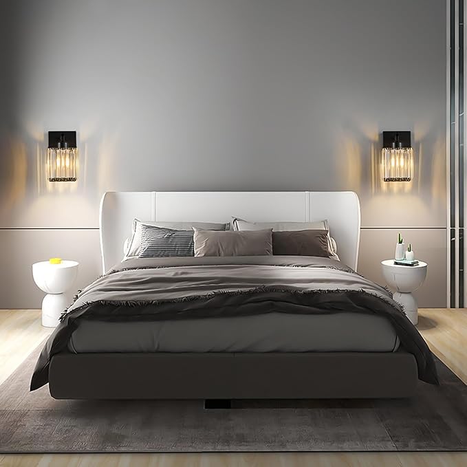 Modern Wall Sconce Set of Two Indoor Wall Lamp Black Wall Sconces Crystal Wall Light Bathroom Vanity Light Fixtures Wall Mounted Room Sconce Wall Lighting