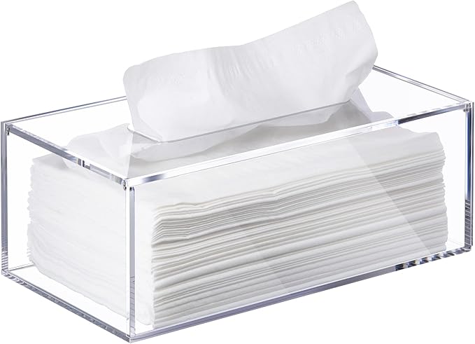 Clear Tissue Box, Acrylic Facial Tissue Box Holder Rectangular Bathroom Tissue Holder, Modern Tissue Dispenser Decorative Box, Tissue Holders | Use with Tissues Only- Original Box Will Not Fit