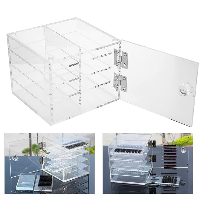 Dioche Acrylic Clear False Eyelash Organizer Case, 8 Layers False Eyelash Extension Carrying Box Acrylic Storage Box for Grafting Lash Extension, Cosmetic Makeup Storage Box