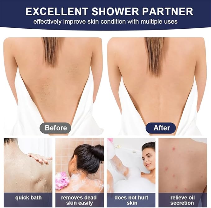 Exfoliating Back Scrubber for Shower, 34 Inches Back Scrubber with Handles, Double Sided Body Exfoliator Bath Tool, Exfoliating Washcloth to Scrub Your Body Deeply for Men & Women (Black)