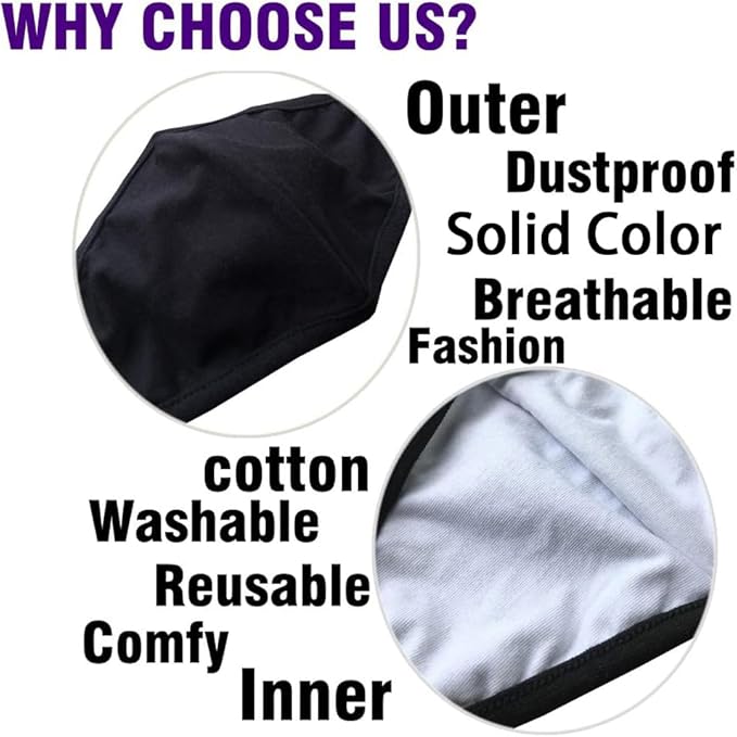 Pack 3 Dust Mouth Mask - All Cotton - Reusable Cloth Comfy Breathable Material Black Pack 3pcs