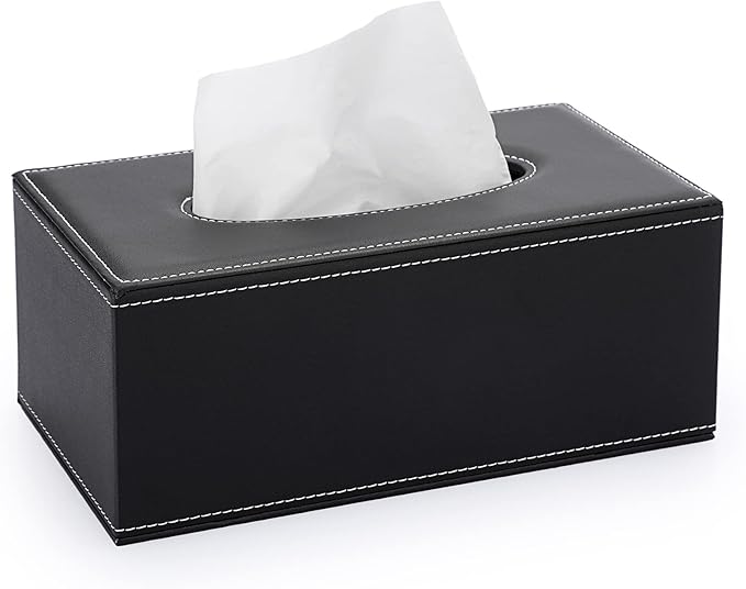 Sumnacon Tissue Box Cover Rectangle Leather Tissue Box Stylish Tissue Box Holder with Magnetic Bottom, Decorative PU Tissue Cover for Bathroom Living Room Bedroom Table Desk Home Office Car, Black