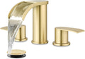 gotonovo Waterfall 8 inch Widespread Bathroom Faucet Set Bathroom Sink Faucet 3 Hole 2 Handle Vanity Lavatory Deck Mount with Pop Up Drain and Water Supply Lines Round Body Brushed Gold