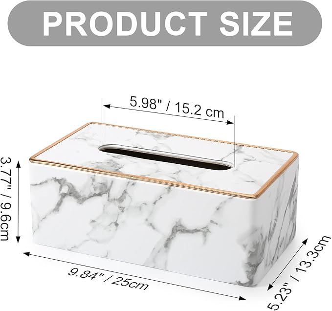 Tissue Box Cover, PU Leather Tissue Box Holder Rectangular Tissue Holders for Home/Office/Car Decoration 9.84"X5.23"X3.77" - Phnom Penh Marble