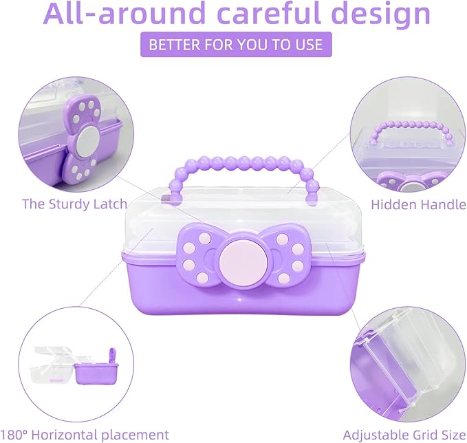 10.6in 3-Layer Multipurpose Storage Box Art Craft Organizer Storage Box Kids Clear Plastic Portable Storage Box/Tool Box with Handle for Sewing,Cosmetic,Medicine,Nail,Hair Accessories
