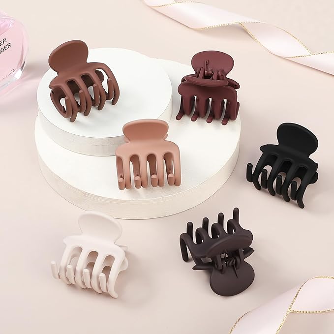 6 Pcs Hair Clips Small Claw Clips for Thin Hair Medium Matte Non-slip Hair Accessories for Women and Girls (Brown Scarlet)