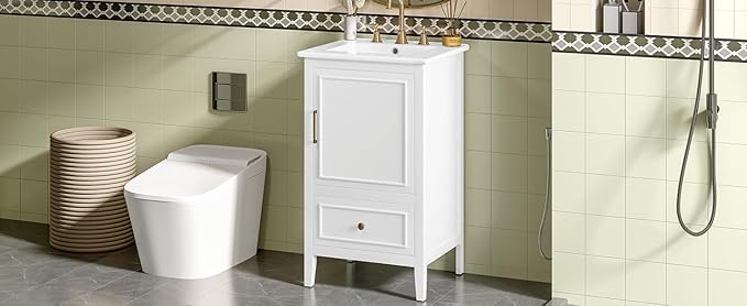 Bellemave 20 Inch Vanity with Sink, Free Standing Bathroom Vanity Cabinet with Soft Closing Door, Storage Rack, Drawer (White)