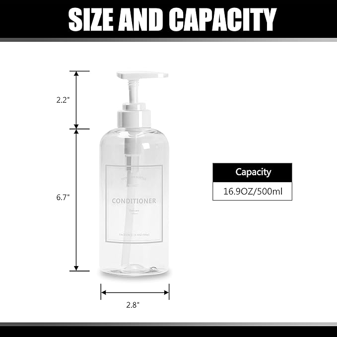 3pcs Refillable Shower Dispensers - Clear Shampoo & Soap Bottles with Pumps, 16.9oz
