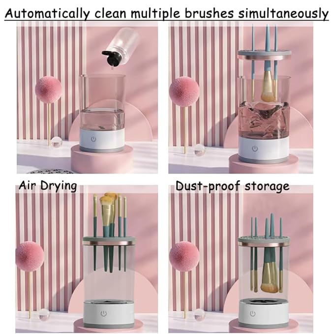 Makeup Brush Cleaner, Automatic Makeup Brush Cleaning Machine, 3-in-1 Electric Beauty Brush Cleaner, Air Drying and Dust-proof Organizer, Makeup Brush Tool, Great Gift for Makeup Friends