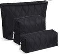 3 Pcs Puffy Makeup Bag Quilted Cosmetic Pouch for Women Cute Waterdrop Travel Toiletry Bag Puffer Makeup Organizer Purse Pouch Preppy Pencil Case with Zipper(Black)