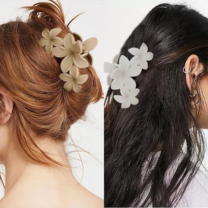 Ahoney 6PCS Flower Hair Clips for Women, Big Claw Clips for Thick Hair Nonslip, Hawaiian Cute Hair Clips Banana Clip Beach Hair Accessories for Women Girls (Neutral 02)