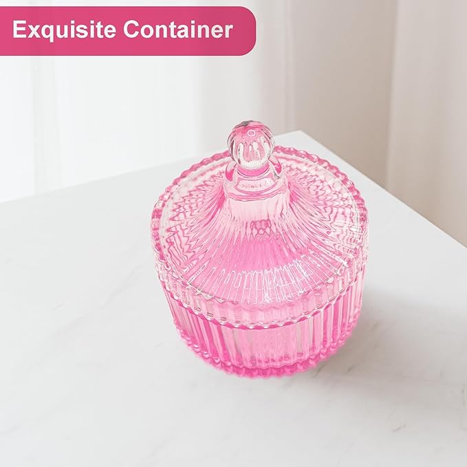Body Powder Puff and Container, Glass Box for Dust Puff, Powder applicator with Case for Dusting Powder (Light Pink)