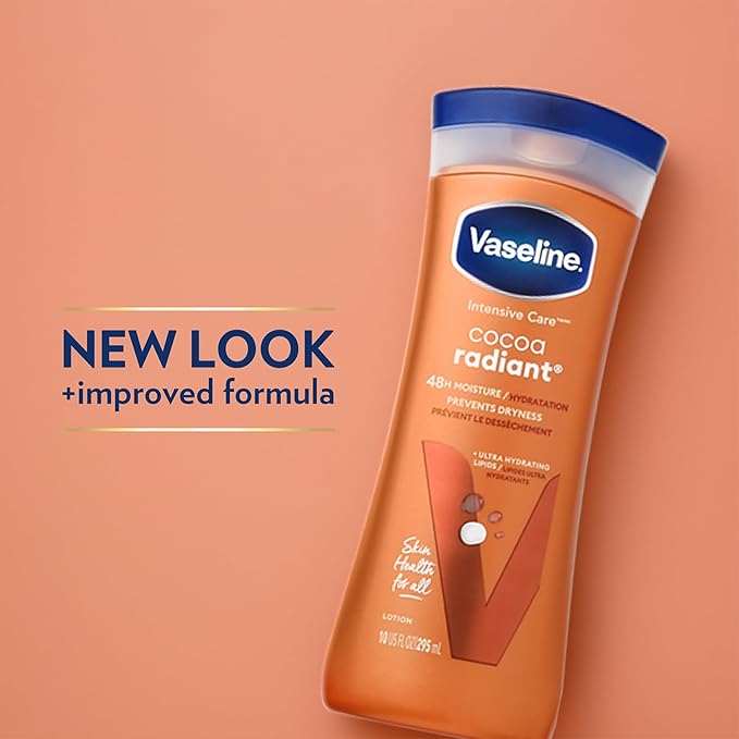 Vaseline Intensive Care Cocoa Radiant Hand & Body Moisturizer + Lip Therapy with Cocoa Butter for Healing Dry Skin & Lips
