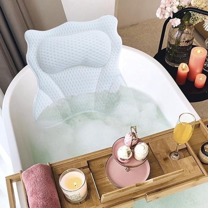 Bath Pillow,Ergonomic Bathtub Pillows for Tub Neck and Back Support,with 6 Powerful Suction Cups,Provide Shoulder and Back Support,Bath Accessory,Fits All Bathtub,Hot Tub,Home Spa