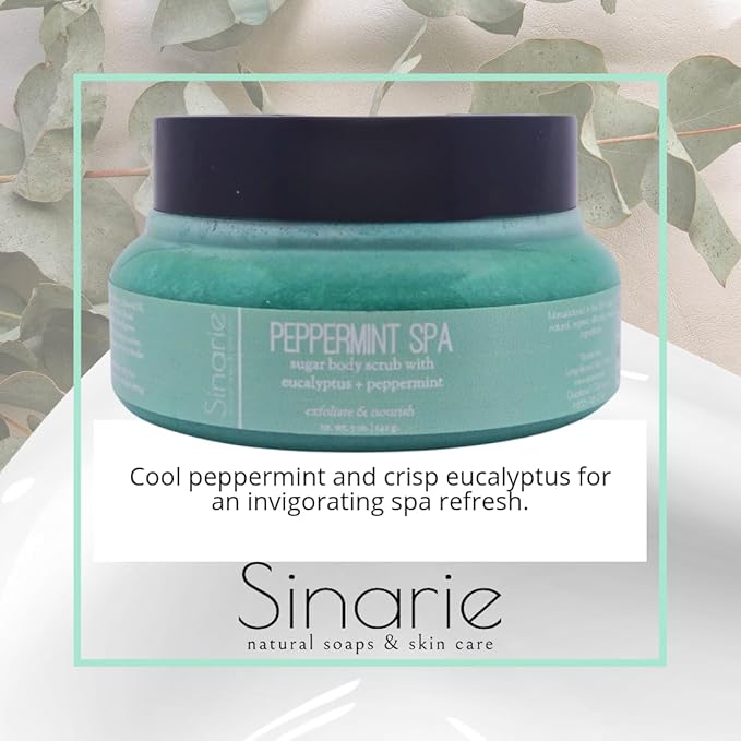 Exfoliating Sugar Scrub for Body – Hydrating Moisturizing Body Polish with Natural Oils – Gentle Spa Skincare for Smooth, Glowing Skin (5 oz., Peppermint Spa (Peppermint & Eucalyptus))