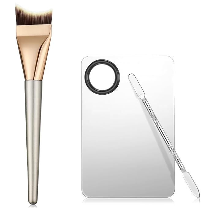 Makeup Mixing Palette, Stainless Steel Cosmetic Makeup Palette with Spatula and Brush Make Up Artist Foundatio Tool for Facial Cosmetic, Nail Art, Pigment Blending