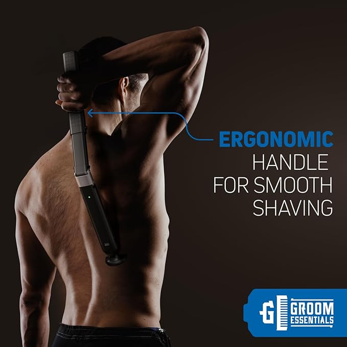 Chargeworx Electric Back Shaver and Body Hair Trimmer for Men – Extendable Long-Handle Back Razor for Hard-to-Reach Areas, Battery Powered Manscaping Tool for Coarse Back Hair and Full Body Grooming