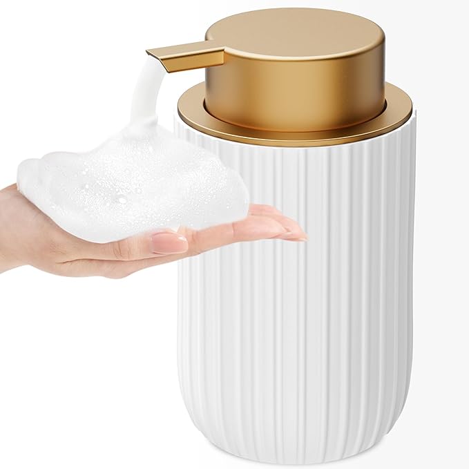 Ceramic Foaming Soap Dispenser, 12 oz Bathroom Foam Hand Soap Dispenser, Refillable Lotion Soap Dispenser with Removable Pump for Kitchen Hand Wash Dispenser, Modern Home Decor(White)