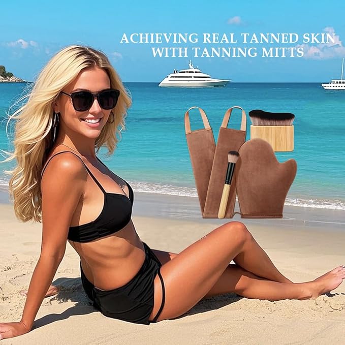 4 in 1 Luxury Velvet Tanning Mitt Self Tanning Mitt Applicator Self Tanner Brush Self Tanner Back Applicator Self Tanner Mitt Tanning Brush Tanning Glove