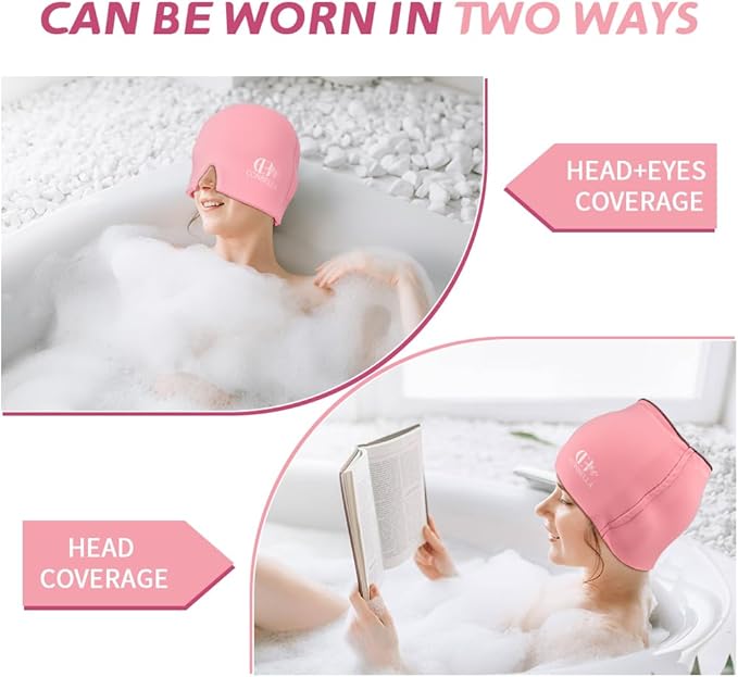 Migraine Relief Cap, Soothing Headache Ice Face Mask Products, Hot and Cold Therapy, Migraine Headache Relief Cap for Migraine, Sinus, Puffy Eyes, Tension, Stress and Hangover (Pink+Blue2)