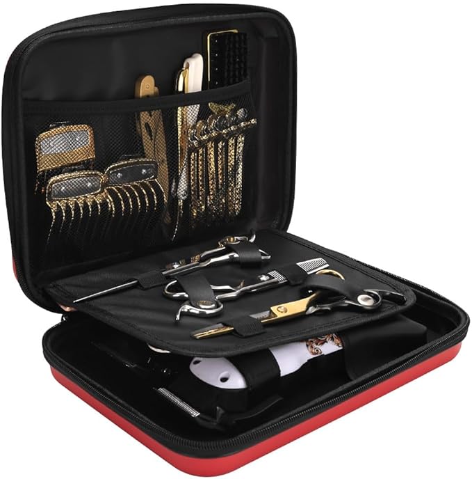 Barber Bag for Clippers Supplies, Sturdy Clipper Storage Case for Barber Accessories, Hair Trimmer Organizer Travel Bag for Men Razor Guard Grooming Kits (Big-Red)