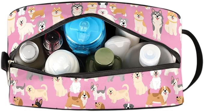 Cartoon Cute Dogs Pattern Kids Toiletry Bag for Boys Girls, Cosmetic Makeup Bag with Handle, Travel Shaving Kit Organizer, Waterproof Portable Wash Bag for Gym Vacation Camping Sports