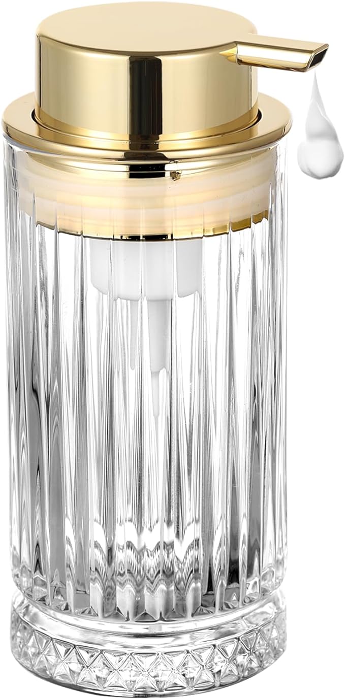 Glass Foam Soap Dispenser, Refillable Foaming Dispenser with Gold Pump, Foam Hand Soap Dispenser for Bathroom Kitchen, Home Decor （Foam Type/Clear）