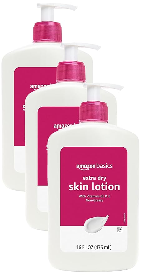 Amazon Basics Non-Greasy Body Moisturizer Lotion for Extra-Dry Skin with Vitamins B5 & E, Clean Scent, 16 fl oz, 3-Pack (Previously Solimo)