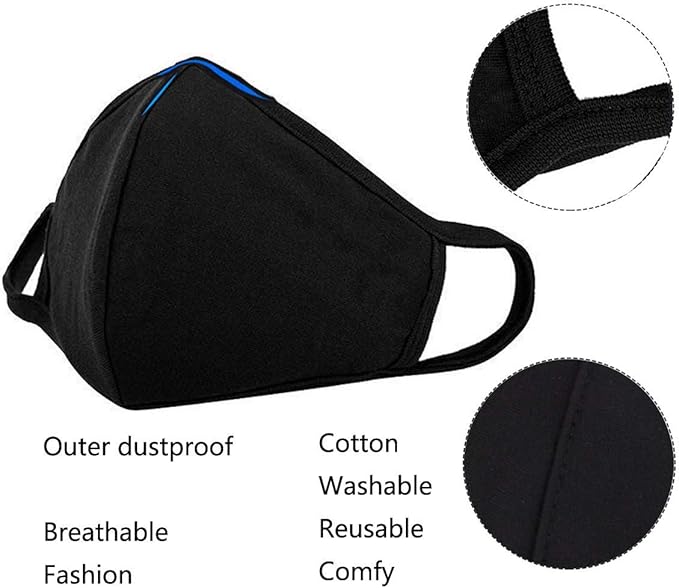 6pcs/Pack Black Mask Windproof Dustproof Masks Breathable Reusable Washed for Outdoor Sport Half Face Earloop Cotton Masks