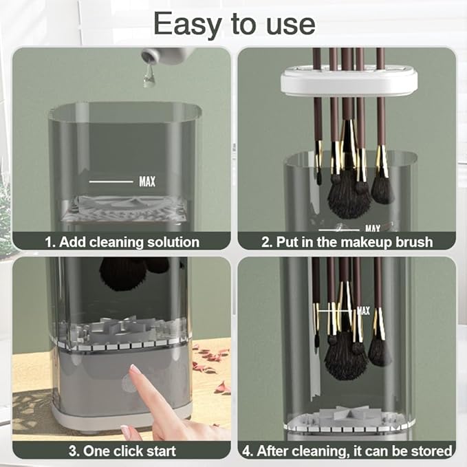 Automatic Makeup Brush Cleaner Machine - Fast Dryer & Deep Cleaning Tool for All Brush Sizes, Portable & Easy to Use.