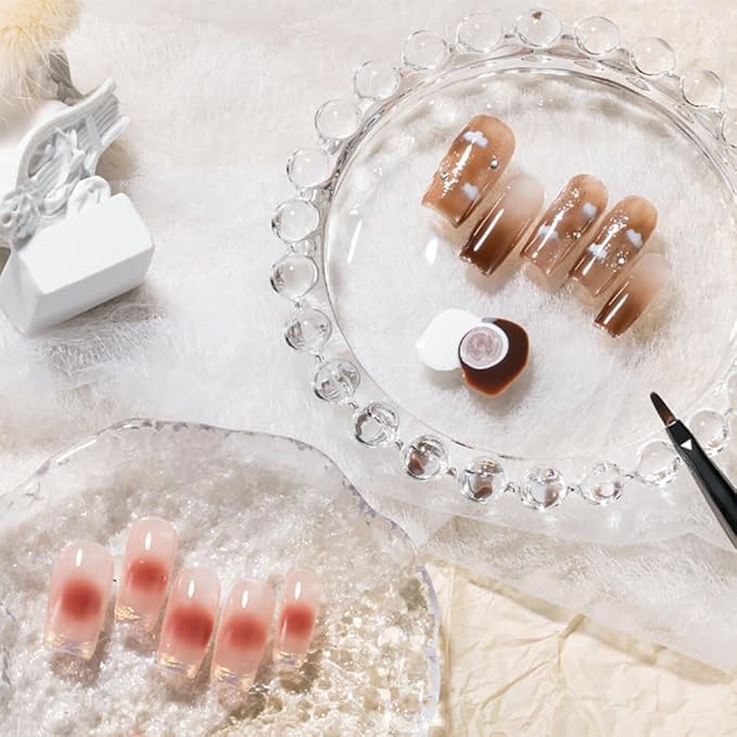 GSHLLO 2 Pcs Clear Glass Nail Polish Palette Nail Art Plate Nail Color Mixing Tray Nail Painting Display Board Cosmetic Makeup Mixer Palette