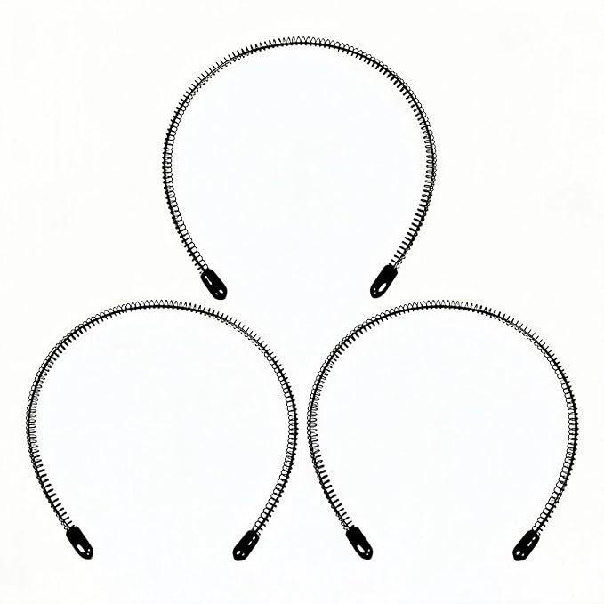 Mens Metal Headband, Unisex Black Headbands for Women, Hair Bands for Women's Hair, Adjustable Metal Headband For Outdoor Sports And Daily Wear. (3 Pcs)