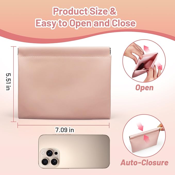 4 Pack 7.1"×5.5" Small Makeup Bag for Purse, Soft Pouches for Purse & Coin Purse for Women, PU Leather Mini Makeup Pouch, No-Zipper Portable Bag for Cosmetics Headphones Jewelry