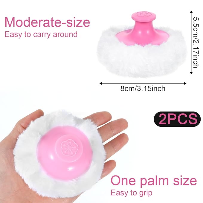 2 Pcs Large Fluffy Powder Puff Body Cosmetic Face Loose Powder Applicator Handle Foundation Puff Pad Washable Beauty Application Tool for Women Sensitive Skin (Pink+Blue)