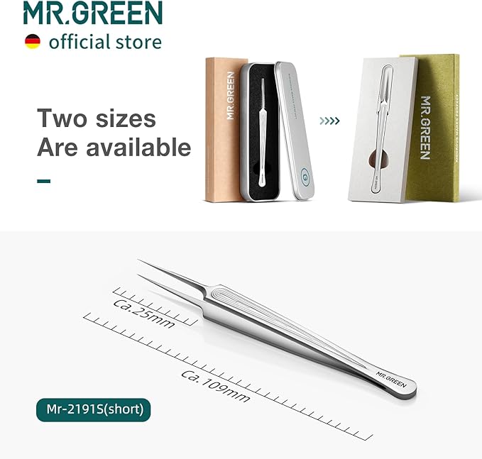 MR.GREEN Ingrown Hair Tweezers Needle Nose Pointed Tips Tweezers For Eyebrows Splinters Blackhead Removal Acne Clip Extractor (Short)