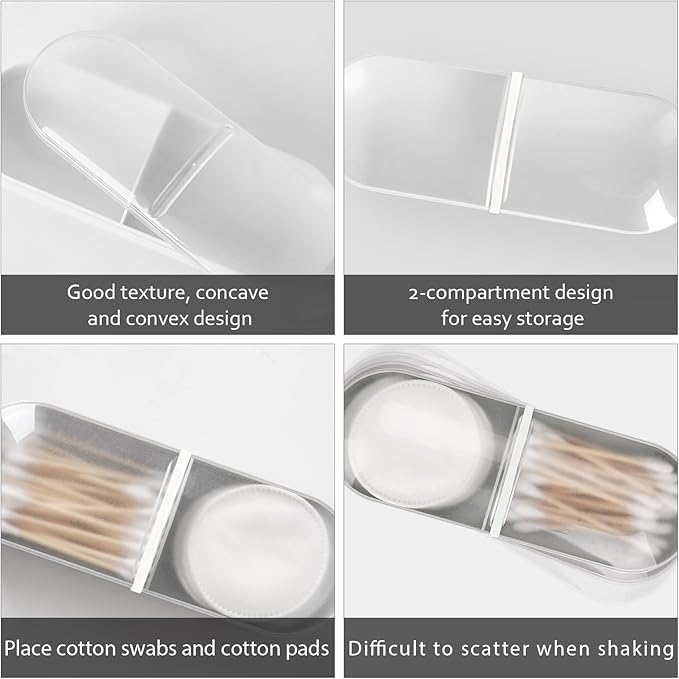2 Pack Travel Cotton Swab Qtip Holder,Plastic Container Dispenser Box with 2 Silicone Rubber Bands, Portable Cotton Swab Makeup Pads Storage Box with Lid (White, Beige)