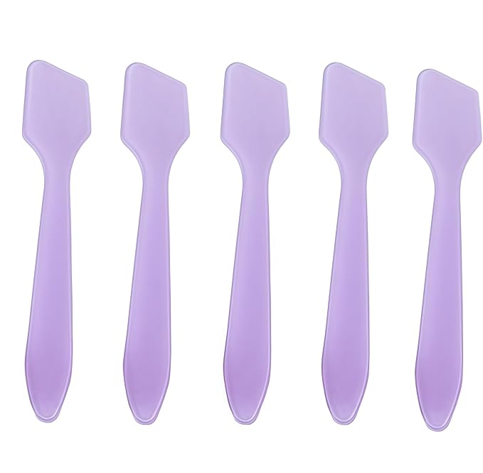 100 Pcs 3.2 Inch Mini Cosmetic Spatulas, Disposable Plastic Frosted Purple Makeup Spatula for Facial Skincare & Face Mask