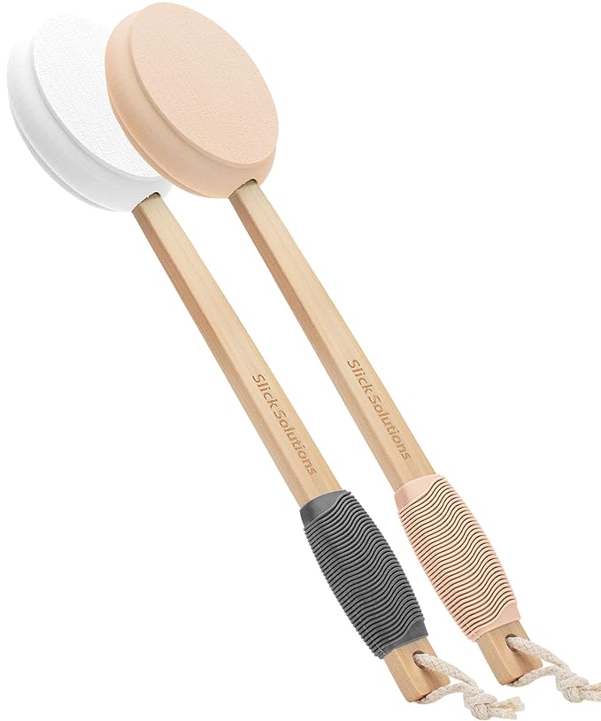 Slick- Lotion Applicator, 17 Inch, 2 Pack, White and Peach Beige, Back Applicator Lotion, Certified Organic, Easy Reach Washable, Self Tanner for All Skin Tone