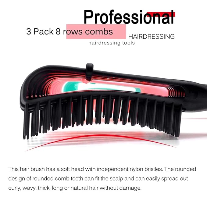 Hair Brush for Afro American/African Textured 3a to 4c Hair, Detangling Brush for Women's Knots, Wet/Dry/Oil/Thick/Long Hair, 4 pcs (Black+3 pcs)