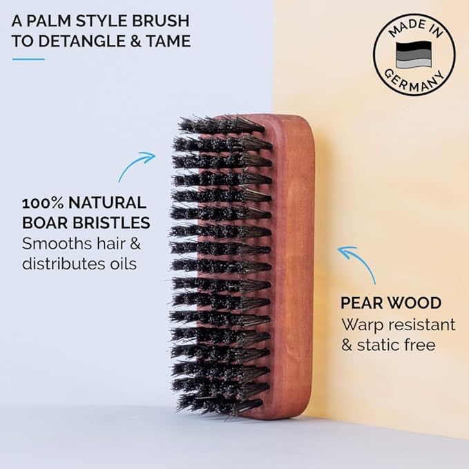 ZEUS Palm Beard Brush for Men, Soft 100% Boar Bristles, Gently Detangles, Smooths & Conditions Facial Hair, German-Made Pear Wood Handle (G92)