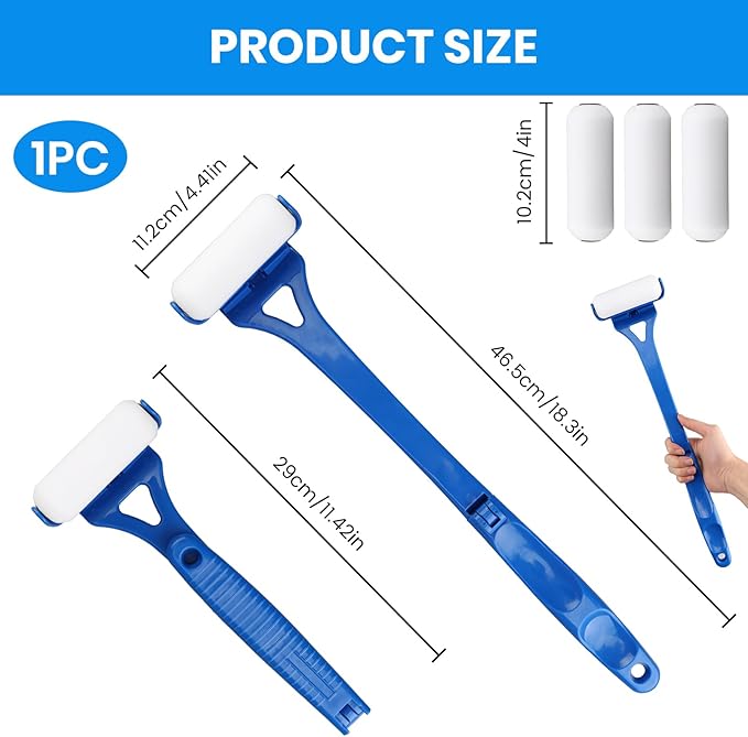 Back Lotion Applicator, Foldable Handle with 3 Reusable Foam Rollers, Back Tanning Applicator, Evenly Applies Moisturizer Cream Ointment to Hard-to-Reach Areas for Men & Women & Seniors